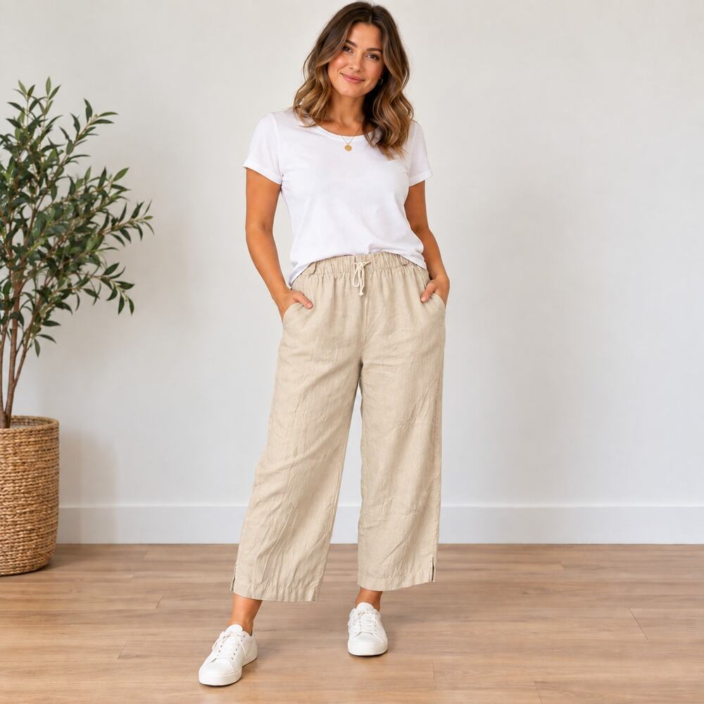 Crown Linen Designs cream pants Medium natural sustainable